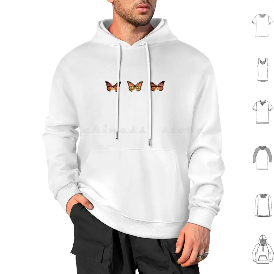 3 Monarch Butterflies Hoodie bavlna s dlhým rukávom Monarch Coral Orange Tri 3 Urban Vintage Boho