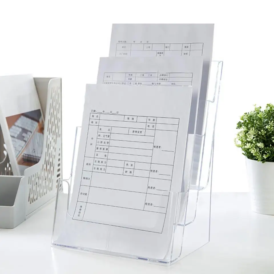 3 mriežky Clear Acrylové držiak obchodnej karty brožúra Brožúra kreditný stán