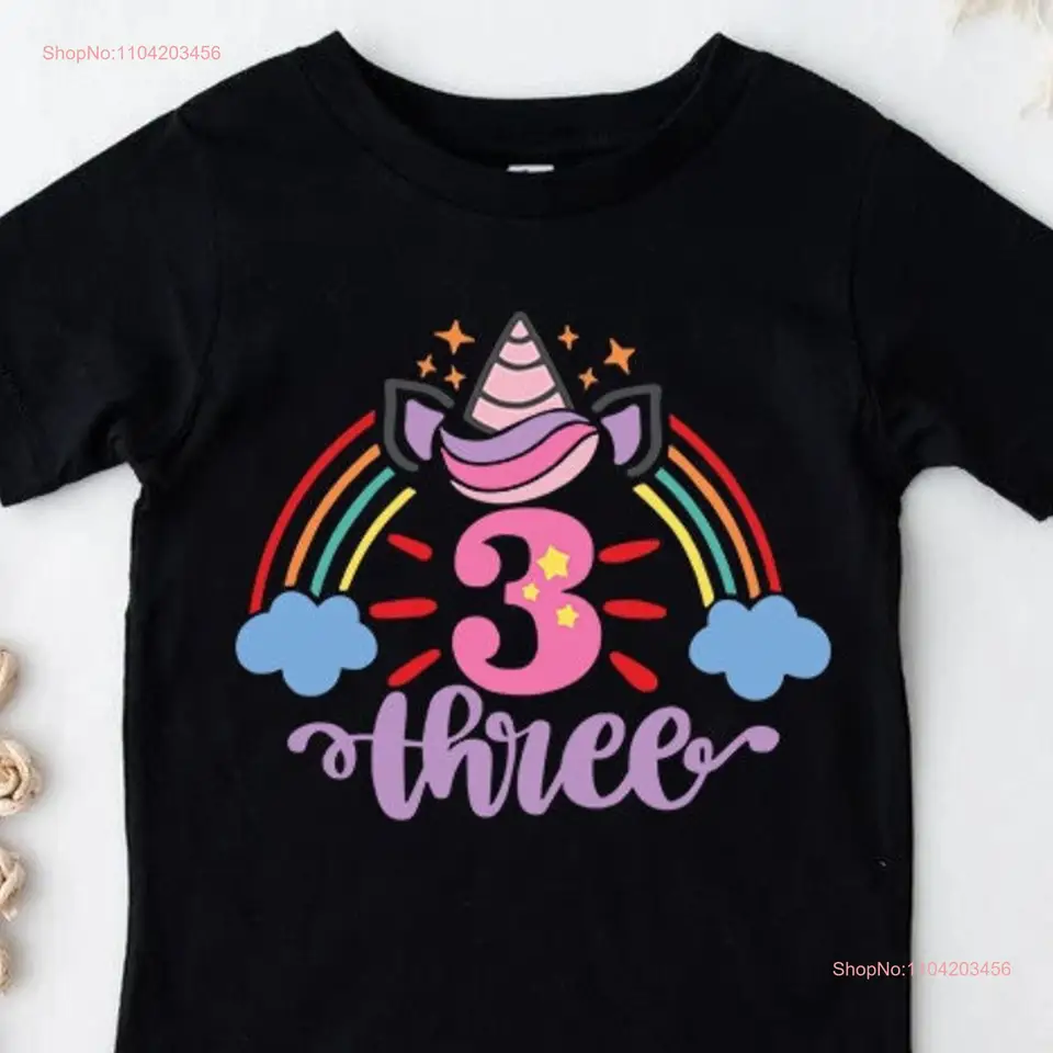 3. narodeniny Unicorn Outfit pre jej roztomilé dúhové tričká Girls tretie batoľa večierok dlhé alebo krátke rukávy