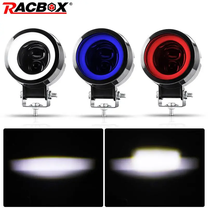 3 -palcová okrúhla LED pracovná práca Light Bar Biele modré Angel Eye Halo hmlová lampa vysoký nízky lúč Hnacie svetlá pre Jeep Car ATV SUV 4X4 12V 24V