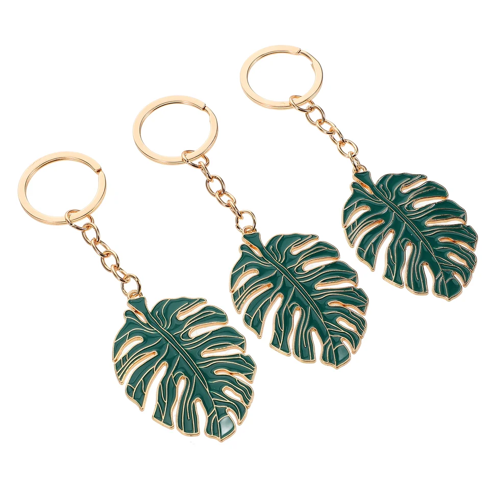 3 PCS Monstera Leaf Keychain Plant Tropical Palm Hollow zliatiny zavesenie dekorácie Ring Banket Bag