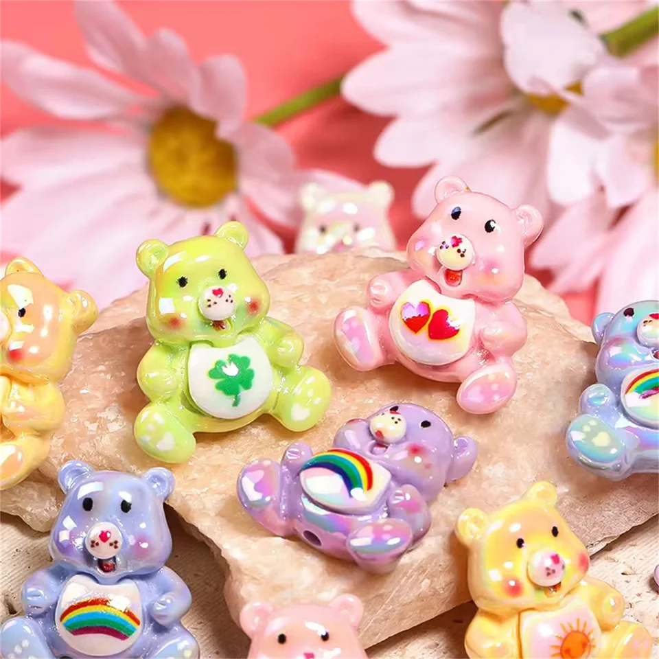 3 počítače Karikatúra Dúhový medveď vertikálne diery guľôčky DIY živice Kawaii Anime Keychain Accessories
