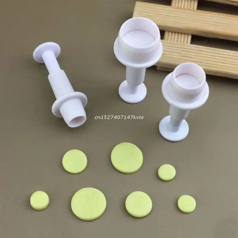 3 počítače okrúhle kruh Cookie Cutter Folm Spring Die Cookie forma plastový cukor Plunger Praktické gadgety na pečenie Fondant