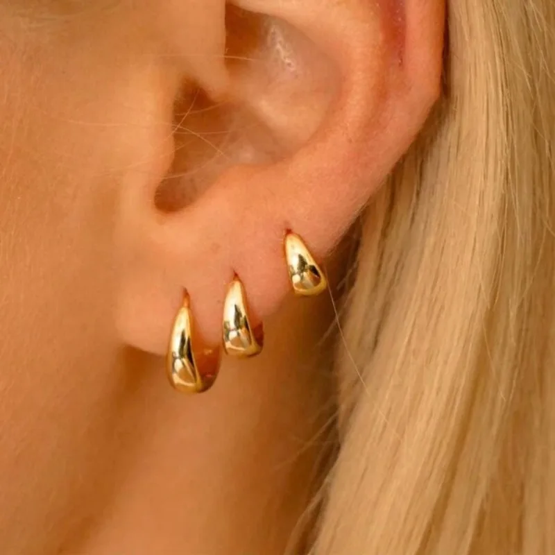 3 páry Chunky Gold Color Hoop náušnice pre ženy Dievčatá 2024 Trend šperky stohovateľné piercing Dainty Twist Cuff náušnice
