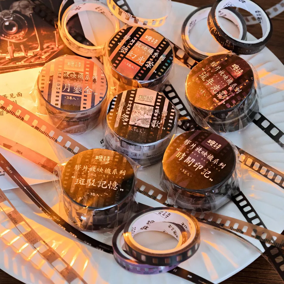3 Rolls/Set Camera Film Temed Vintage Washi Tape Set Aestetic Washi Masking Tape for Scrapbook Supplies Junk Journaling Carfts