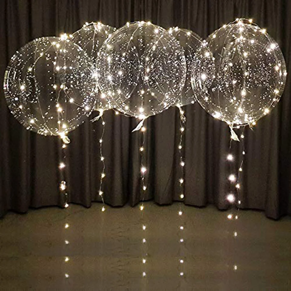3 Sada teplých bielych LED balónov 20 palcov Číre balóny priehľadné balóny Hélium alebo vzduchové svadobné valentínske večierky Decor Decor