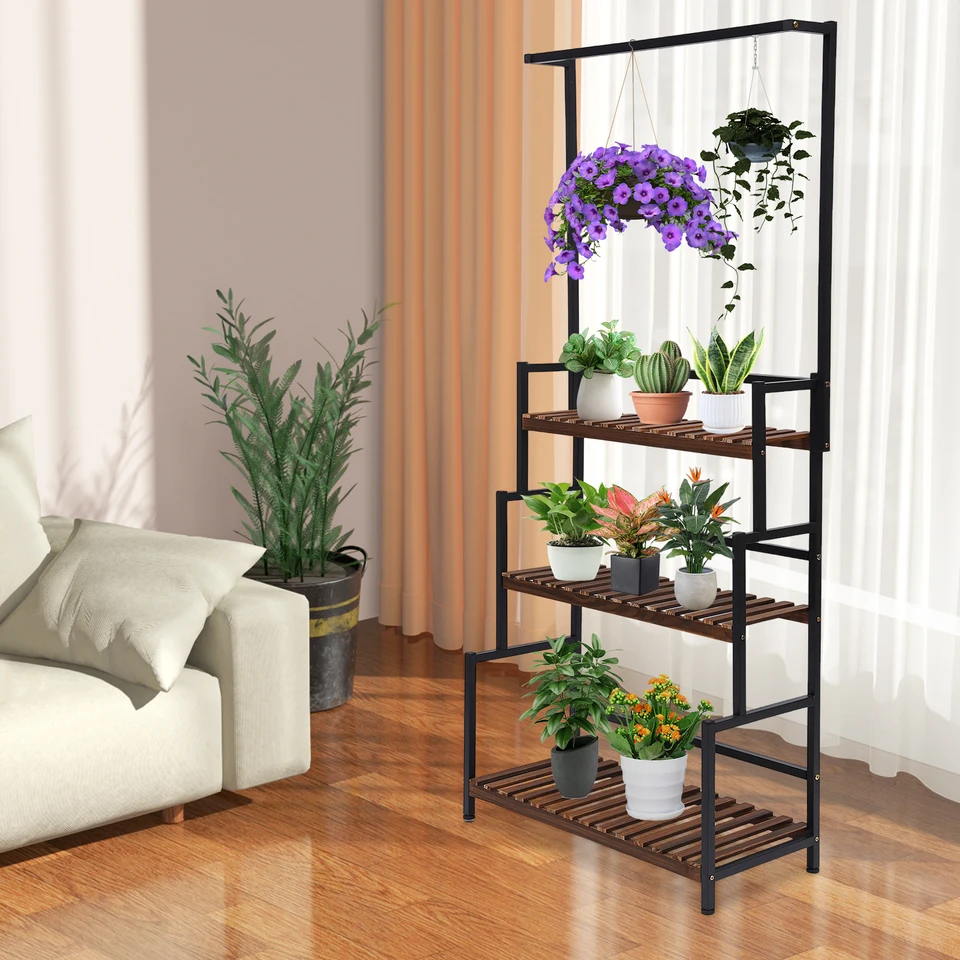 3-stupňový stojan na rastlinné stojany 31.4 ''*13,4 ''*68.1 '' Spead Design pre zavesenie košov na kvetináče čiernej farby