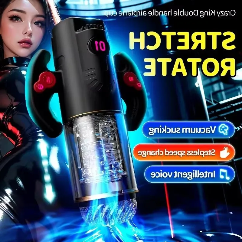 3 v 1 Automatické teleskopické rotujúce sanie muža masturbátora s rukoväťou masturbáciou vagíny sexuálne hračky pre človeka pre človeka