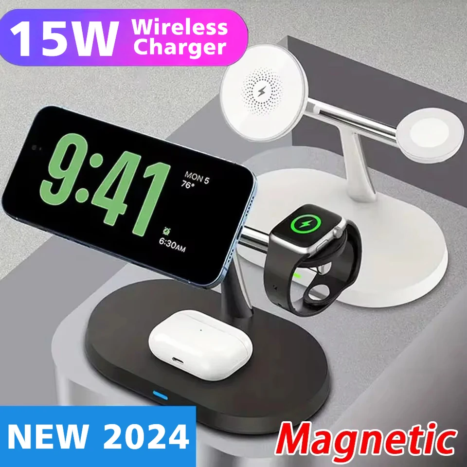 3 v 1 bezdrôtovej nabíjačke pre iPhone 13/14/14/15 Magnetická nabíjačka rýchleho nabíjania pre Apple Watch 9 8 7 6 5 Pre AirPods Pro