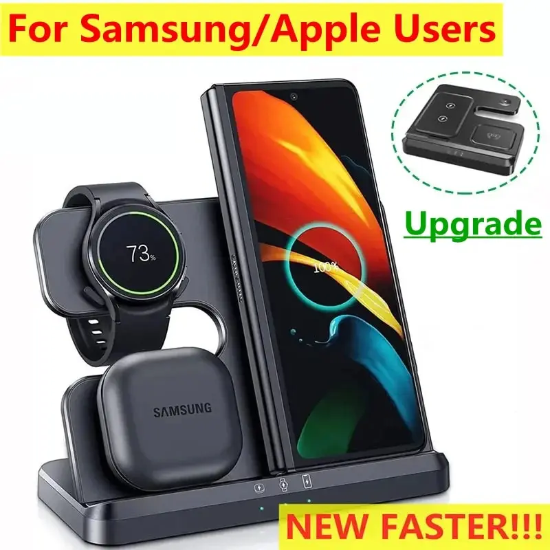 3 v 1 bezdrôtovej nabíjačky stojanu pre iPhone 15 14 13 Samsung S22 S21 Galaxy Watch 5 4 3 Aktívne púčiky Rýchle nabíjacie Dock Station