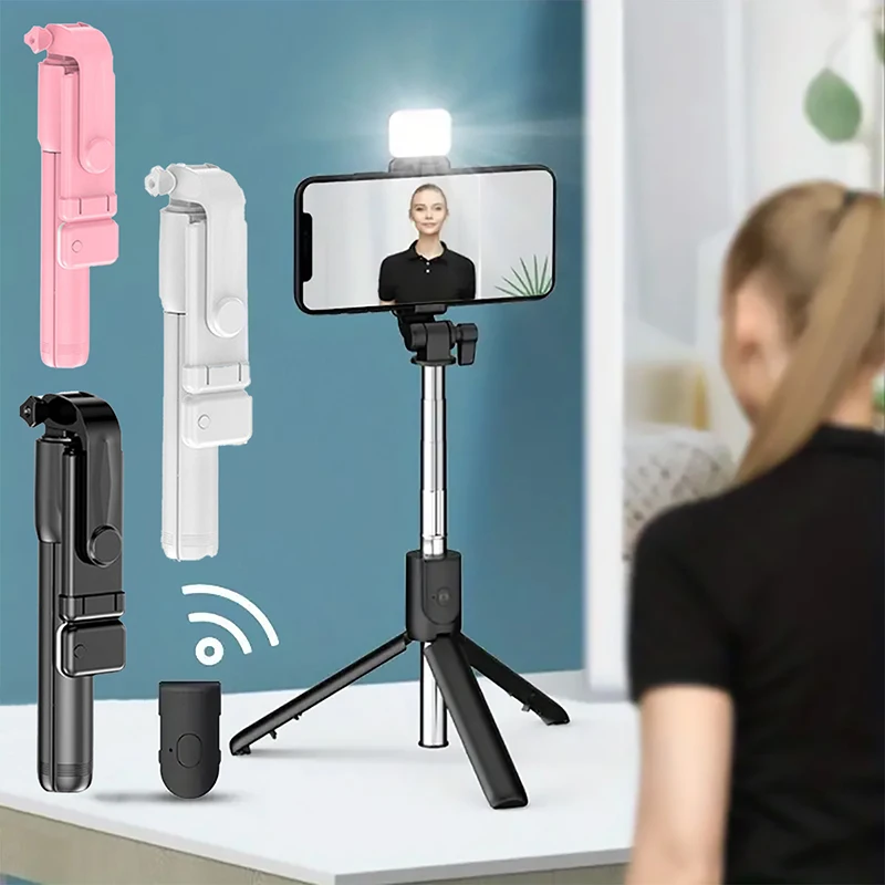 3 v 1 bezdrôtový statív selfie s LED náplň Light Light Bluetooth Shutter Diaľkové ovládanie prenosný prenosný monopod pre mobilný telefón