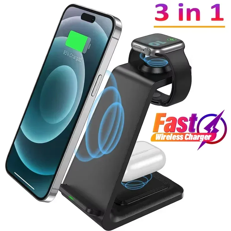 3 v 1 Držiteľ mobilných telefónov s bezdrôtovými nabíjačkami pre rýchle nabíjacie stanice pre iPhone 8-16 Pro Max Mini Apple Watch 1-9 AirPods 3/2
