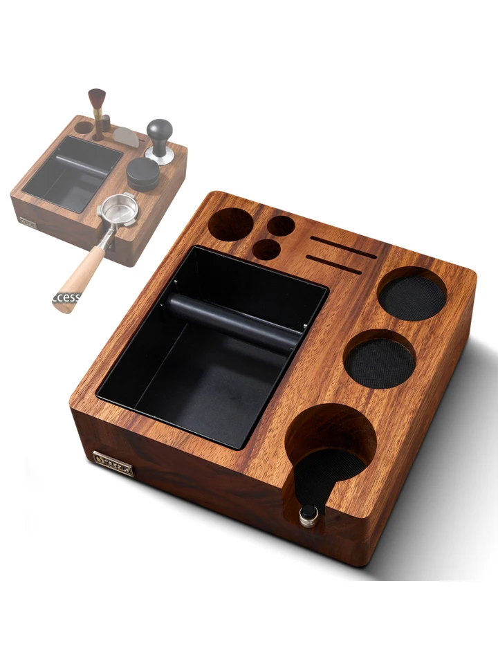 3 v 1 Espresso Knock Box a Tamping Station 51/54 mm kávová protitlaková podložka Stojan Walnut Wooden Coffee Organizátor s držiakom