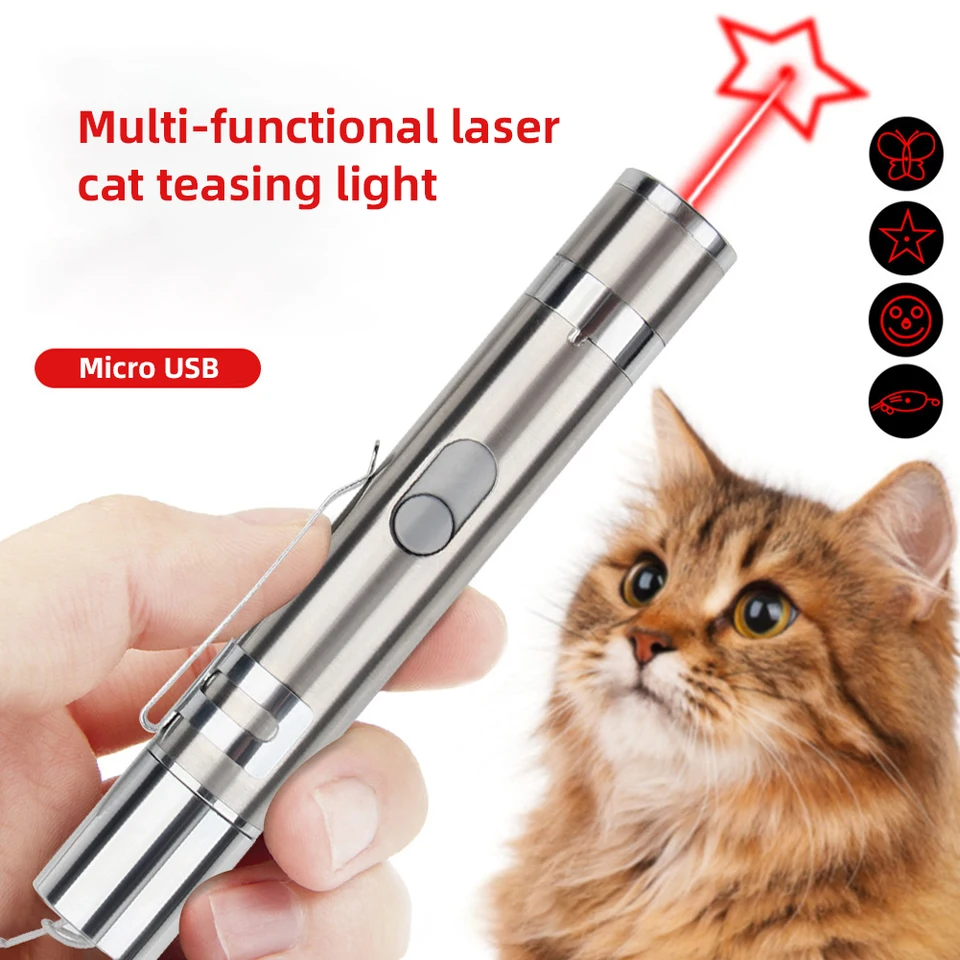 3-v-1 Interaktívna mačka hračka laser laserový ukazovateľ vtipný laserový laserový ukazovateľ červenej bodky laser Light Cat Chaser Stick USB Nabíjateľný