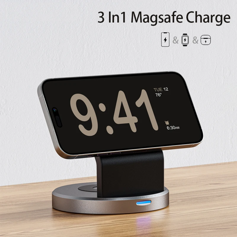 3 v 1 Magnetic Wireless Stand pre iPhone 15 14 13 12 Pro Max Iwatch AirPods Station Dock Dock Magsafe Fast Nabíjacie stanice