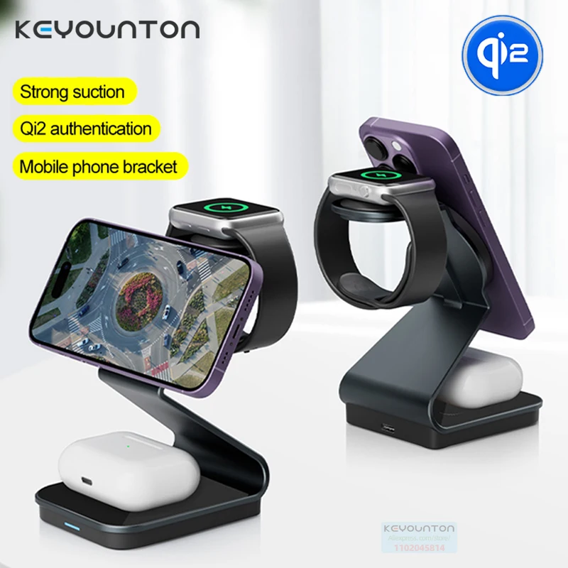 3 v 1 magnetickej bezdrôtovej nabíjačke QI2 pre iPhone 16 15 14 13 12 12 rýchle nabíjacie stanica pre Apple Watch 9 8 7 6 5 pre stojan AirPods