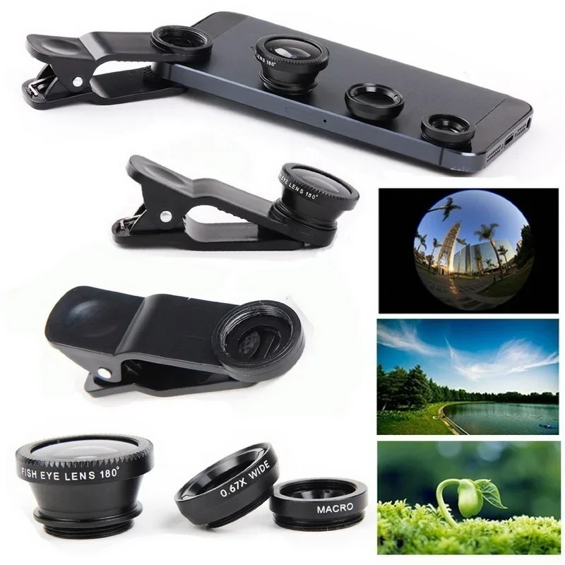 3 v 1 makro 0,67x širokouhlý uhlový objektív s rybím očami Univerzálny fotoaparát mobilný telefón Fisheye šošovky pre iPhone Samsung Huawei Accessories