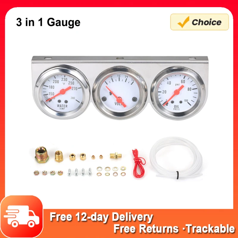 3 v 1 metrovom tlaku oleja automobilu Fahrenheit teplota vody Voltmeter 52 mm trojitá súprava