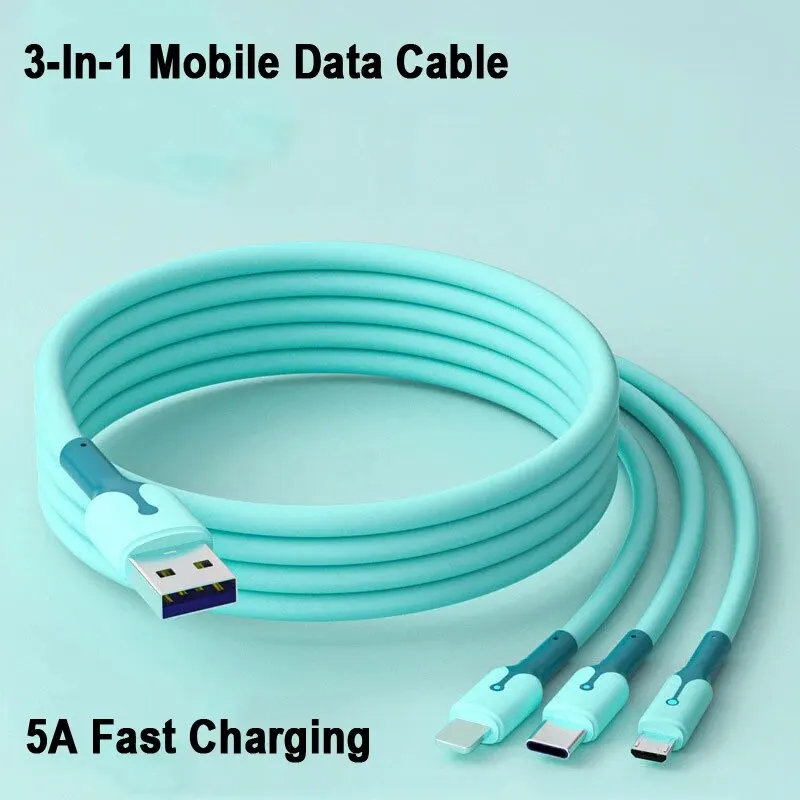 3 v 1 mobilný telefón 5A Super rýchle nabíjanie nabíjacieho kábla typu C pre iPhone, Xiaomi, Android, Huawei Vivo nabíjací kábel