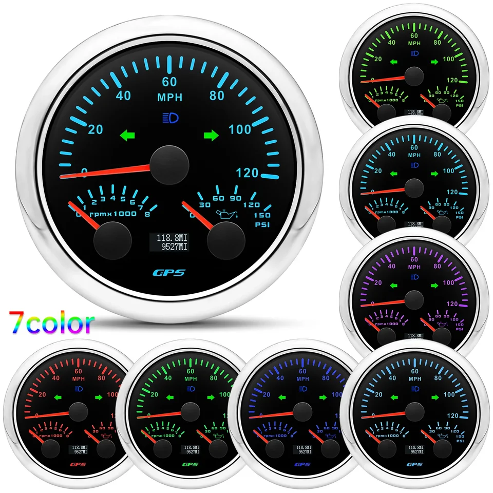 3 v 1 multifunkčný rýchlomer meracieho automobilu+tachometer+tlakomer oleja 0-10Psi so 7 farebným podsvietením pre 12 V automobilu
