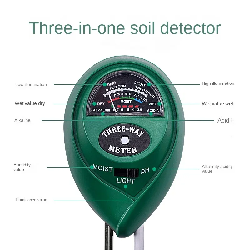3 v 1 pôdne pH meter slnečné svetlo vlhkosť pH tester kvetinový merač kvetu záhradná pôdna vlhkosť Rastliny Hygrometer kyslosť