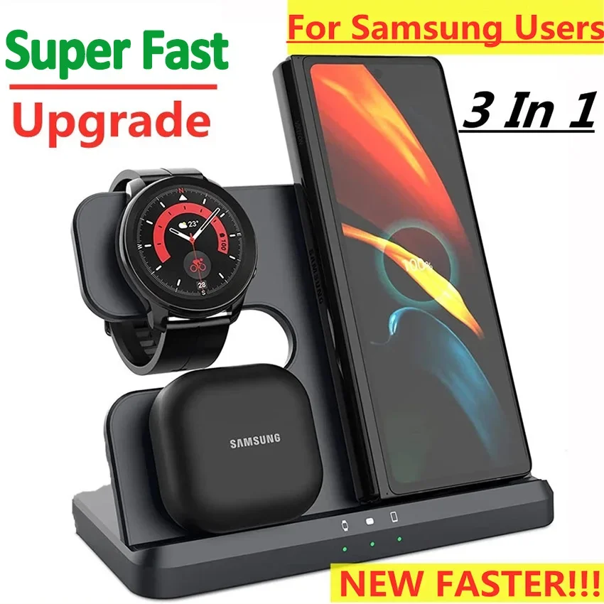 3 v 1 Qi Wireless Stand pre Samsung S23 S22 S21 Ultra Note Galaxy Watch 6 5 aktívnych púčikov 15W rýchleho nabíjacieho stanice Dock Dock Station