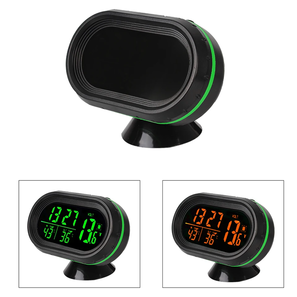3 v 1 teplomerový voltmeter voltmeter zelený oranžový podsvietenia samolepiaci automobil LCD digitálne displejové interiérové ​​príslušenstvo