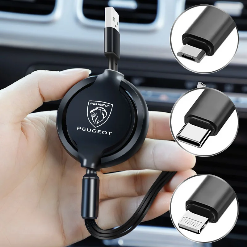 3 v 1 USB kábel Multi rýchle nabíjacie nabíjacie nabíjačka Micro USB typu C pre nový Peugeot 407 508 2008 5008 307 308 3008 206 207 208