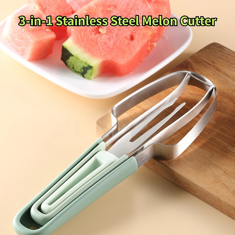 3-v-1 z nehrdzavejúcej ocele Cutter Cutter Cutter Watermelon Scoop Corer Corer Fruit Melon Nôž kreatívne kuchynské náradie