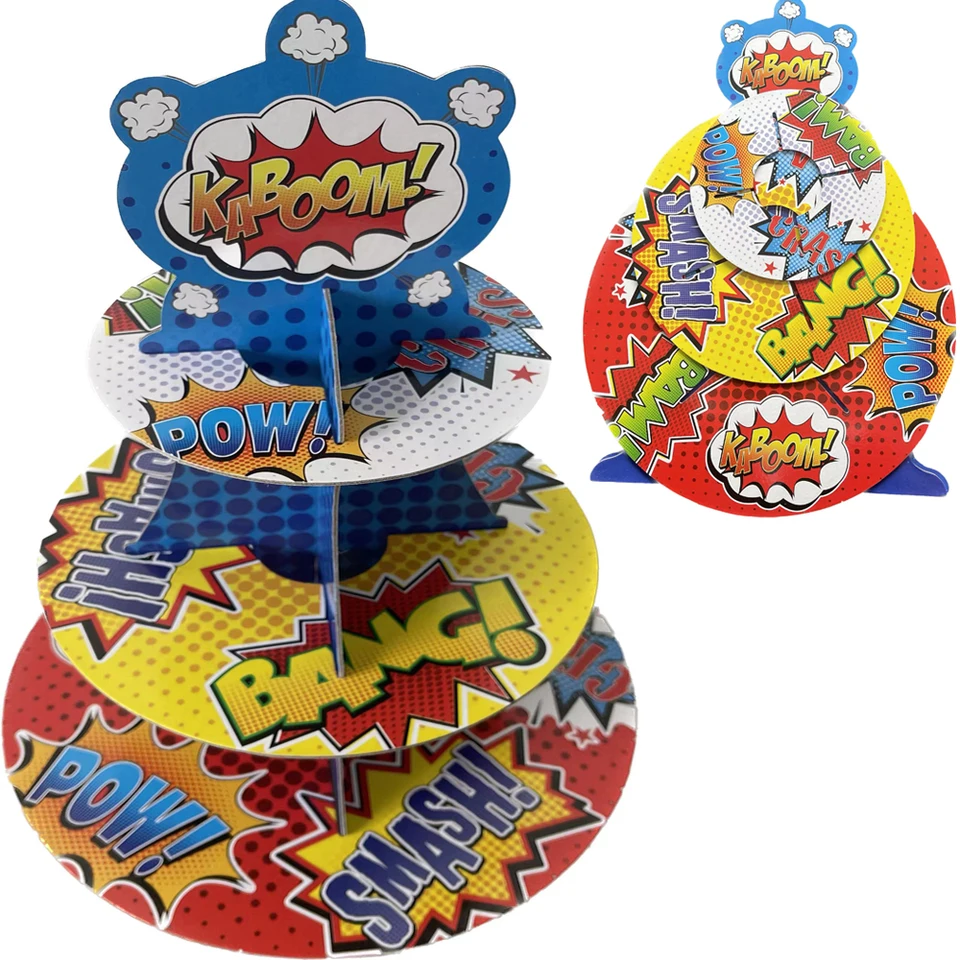 3 úrovne superhrdinové párty koláč stánok City Hero Hero Cupcake Stand Party uprednostňuje zásoby mini košíčkov