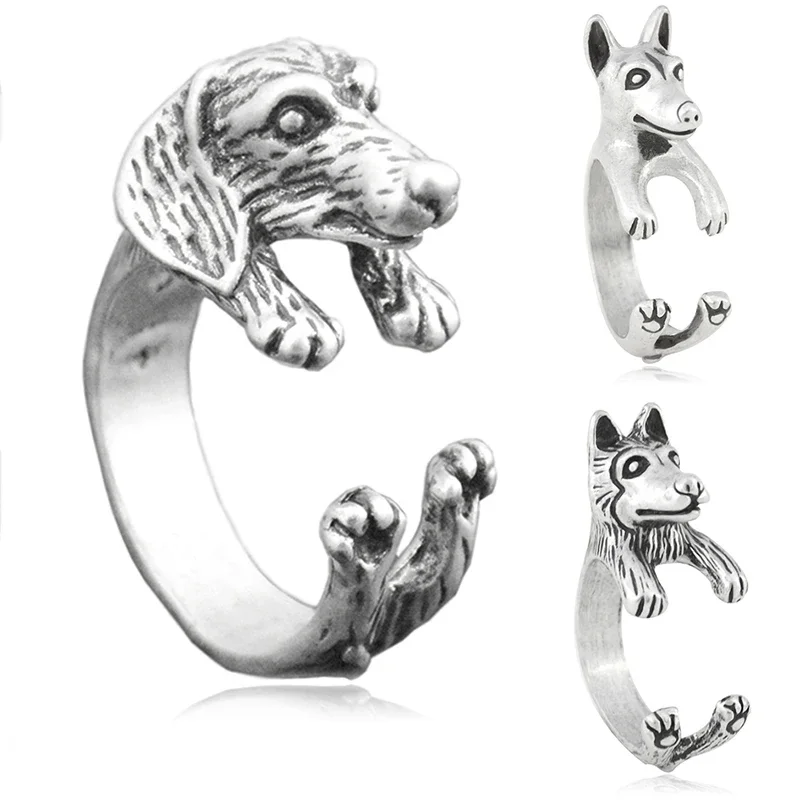 3 Štýl Lovely Retro Dachshund & Husky & Doberman Pinscher Dog Ring Ring for Women Anel Retro retro zvierací klobása klobásy Men šperky