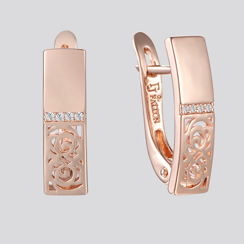 3 štýlové dámske náušnice 585 Rose Gold Color štvorcový biely kubický zirkón šperky