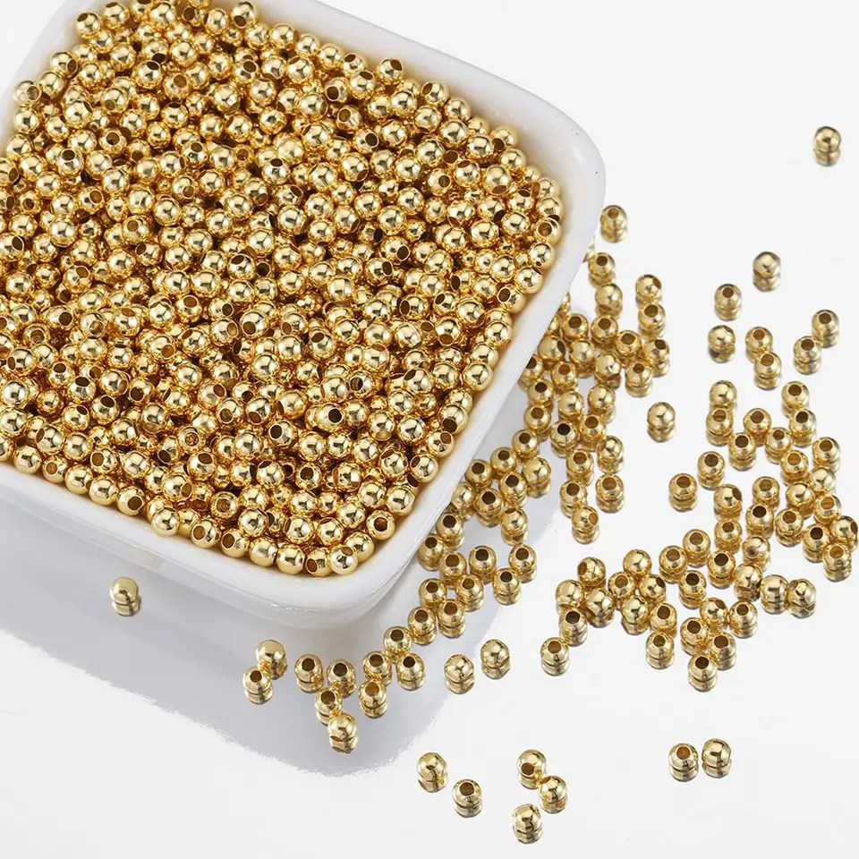 30-100ks nikdy nezmizol mosadzné korálky 18 K Real Gold-Glated Loose guľôčkové korálky pre šperky výroby DIY náhrdelnícky náramok