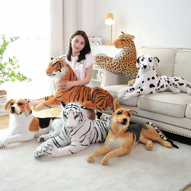 30-120cm Giant Simulation Tiger Collie Dog PELUCHE Hračky roztomilý skutočný život lesné zviera plyšové vankúš