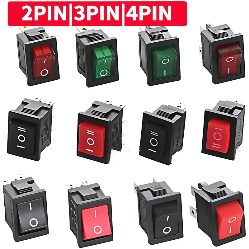 30/30/100 PCS KCD1 SNAP - V SPÍNAJÚCI SPÍNAJTE - SPST ON - OFF, 2/3/4 PIN, 250V 6A (AC)/125V 10A, 2P Prepínač napájania SNAP