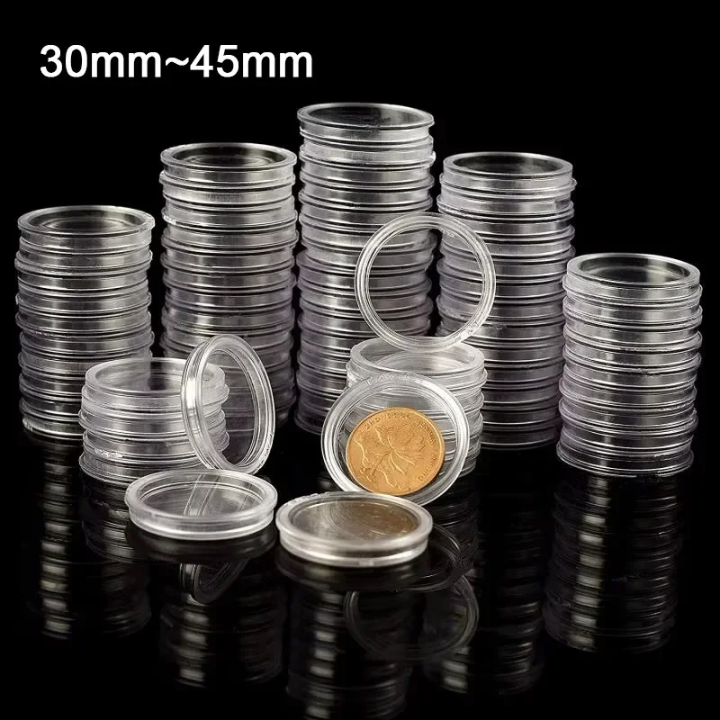 30/32/33/38/40/45/mm Coin Storage Box Clear Plast Plast kontajneru Round Capsules Zbierka ochrany proti medailám