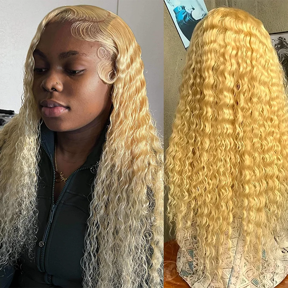 30 34 palcov 13x6 kučeravých čipiek predných ľudských vlasov parochňa 613 Blonde 13x4 čipka čelného remy brazílske brazílske hlboké vlny parochňu