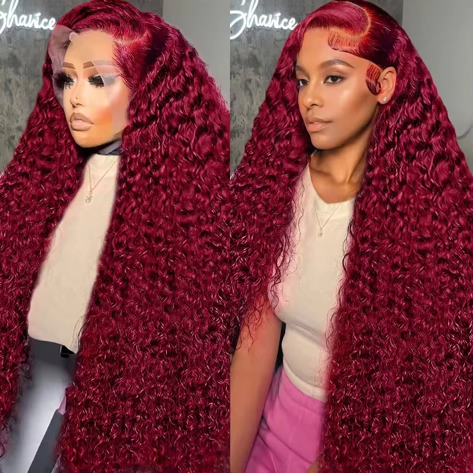30 36 palcových Burgundsky 99J Curly 13x4 13x6 HD Lace Čelné ľudské vlasy parochne Brazílske hlboké vlny 200% vopred vopred pre ženy