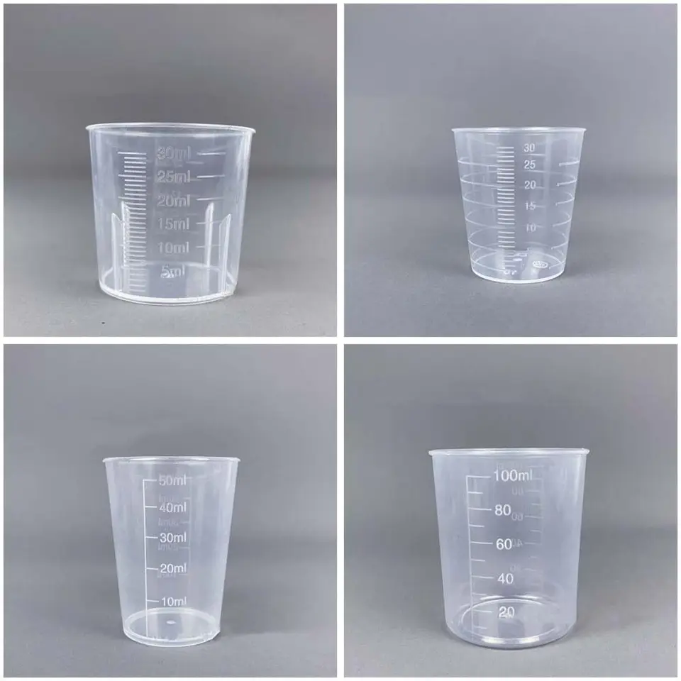 30/50/100 ml Clear Graduovaný merací šálka Plast Plast Priehľadné miešacie šálky laboratórne kadičky Kuchynské pečenie