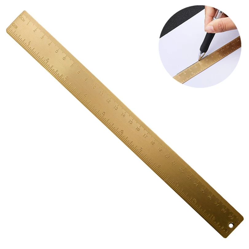 30 cm / 11.81in mosadzný vintage rovný pravítko na kreslenie čiary, merací nástroj na meranie meďnatého pre drevo