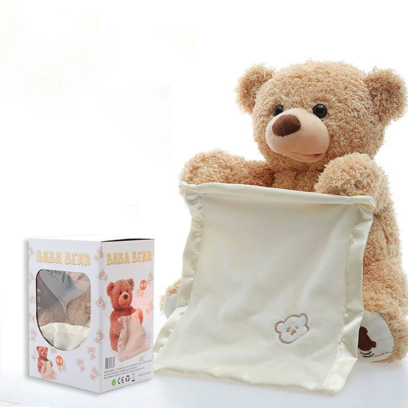 30 cm medveď plyšový hraj Skryť hľadanie krásnej vypchatej hračky Elektrická hudba Bear plyšová hračka anglická verzia Bear sprevádza darčekové hračky
