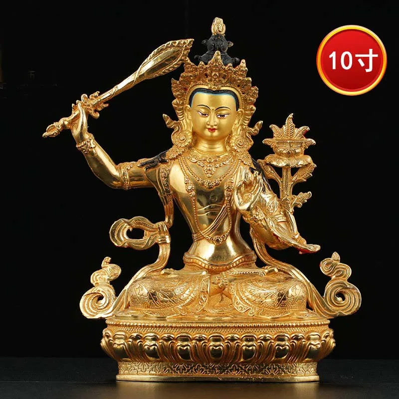30 cm Veľká veľkoobchodná socha Buddha Juhovýchodná Ázia Budhizmus Zlatie zlatého Bodhisatva Manjusri Guanyin Copper