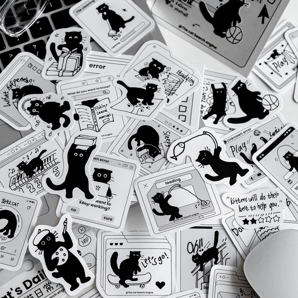 30 ks kawaii čierna mačka séria nálepiek dekorácie roztomilé mačky nálepky samolepiace nálepky na scrapbooking pre plánovačov notebooku