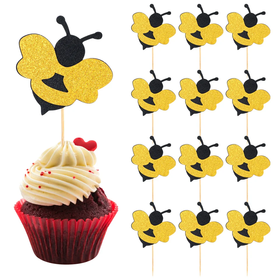 30 ks tortovej dekorácie Vložka Pick Party Party Cupcake Dezert Topper včely Picks Drevené bezpečné pre zdobenie vynikajúce