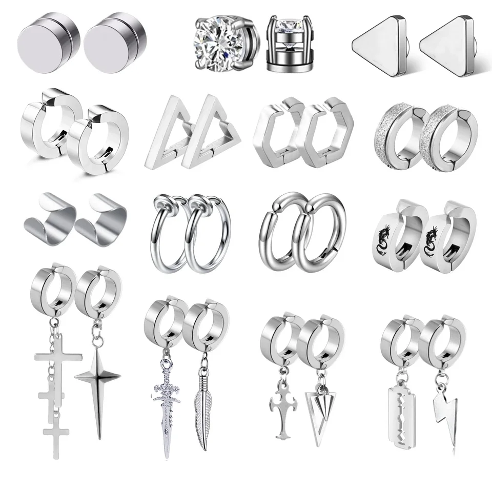 30 kusov z nehrdzavejúcej ocele visiace náušnice cz magnet falošné obručové náušnice unisex non piercing krížový klip na náušniciach