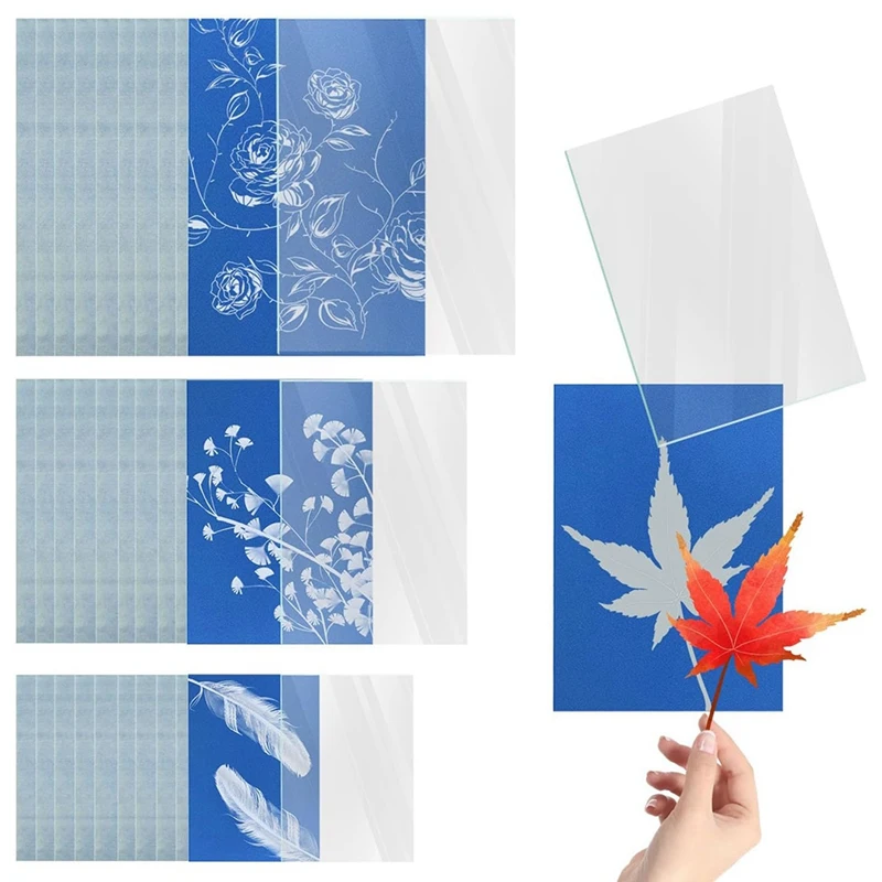 30 listov Sun Print Paper, A4 A5 A6 Cyanotype Paper Kit s akrylovými panelmi s objemom 3KS a papierom s kreslením