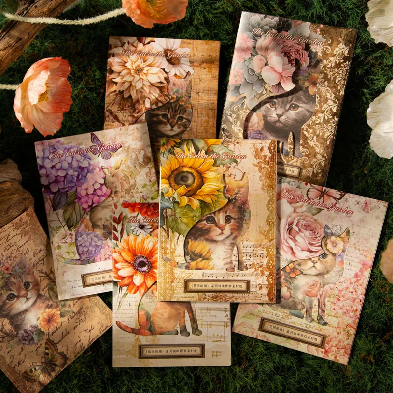 30 listov Vintage Cat Flowers Téma Materiál papier Deckotivné DIY pozadie papierového scrapbooking Materiál nezdravý denník Dodávky