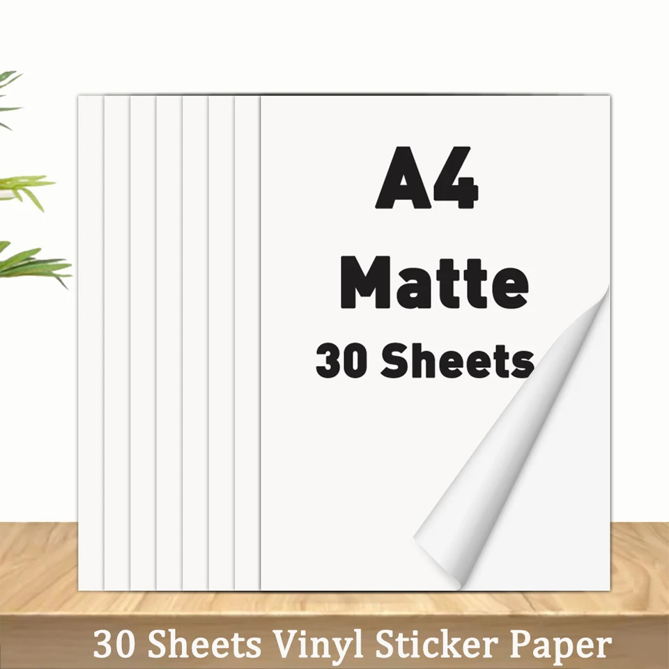 30 listu self-pasívny nálepka Printing papier Vytlačiteľná vinylová nálepka Matt lesklý priehľadný biely papier A4 pre atramentovú tlačiareň