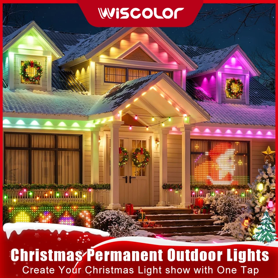 30 m trvalé vonkajšie svetlá Smart RGBIC Outdoor Lights 100 stôp s vianočným svetlom, nepremokavé IP67 pre vianočné ozdoby