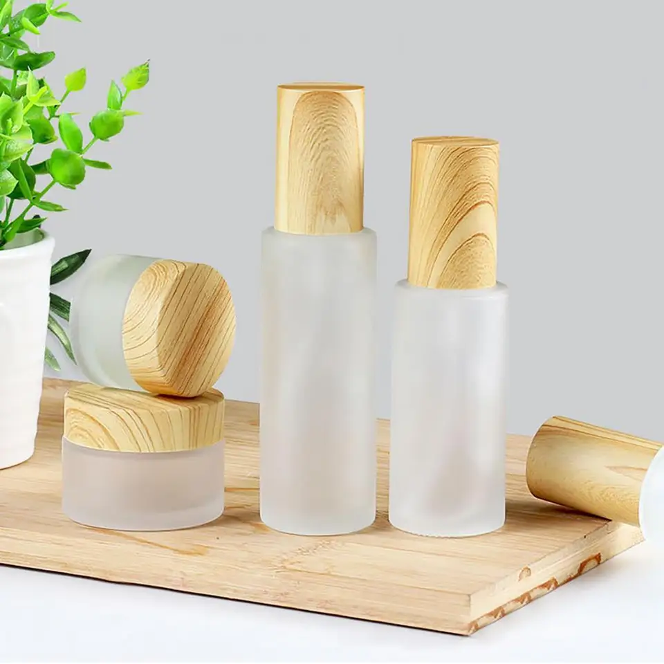30 ml/50 ml/80 ml/10g/20g/30 g prázdneho medzery na šetrenie fľaše s matným povrchom s dreveným obilím